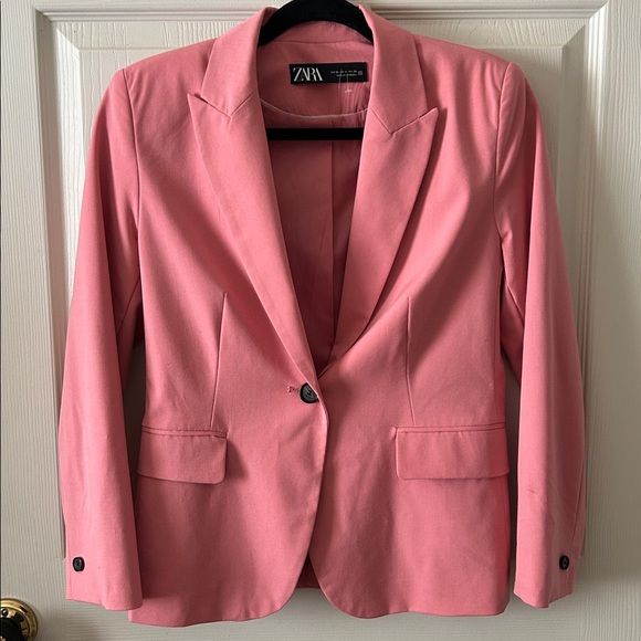 Zara Womens Single Button Gorgeous Blazer Jacket Barbie Pastel Pink Size 4 Lined - Picture 10 of 10